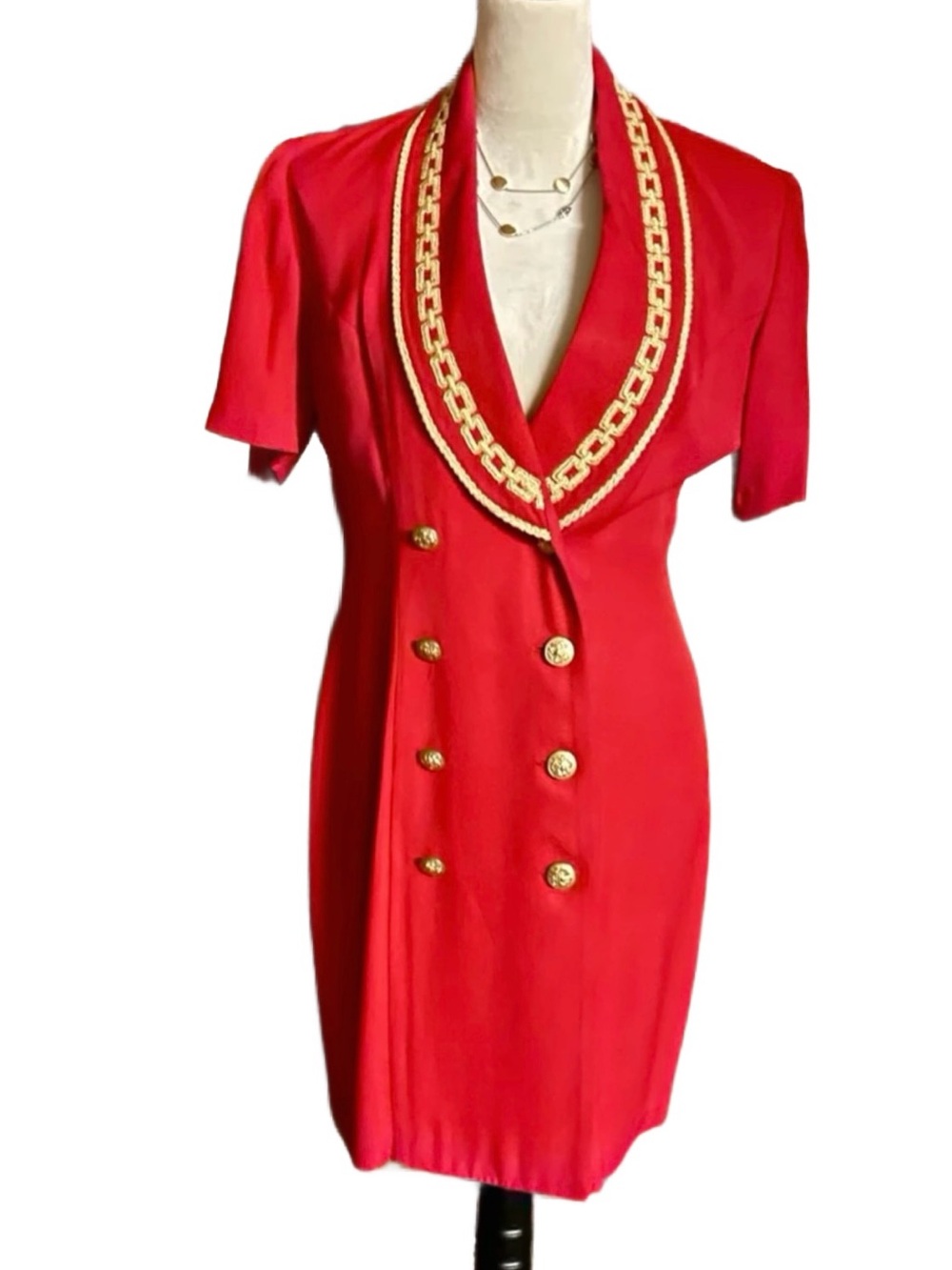 Dress Affinity By Margo’s • Size 7-8 • Red • Metallic Gold Braid Trim • Dress